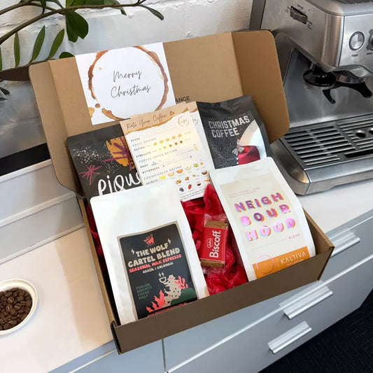 Christmas Coffee Gift Box On Countertop