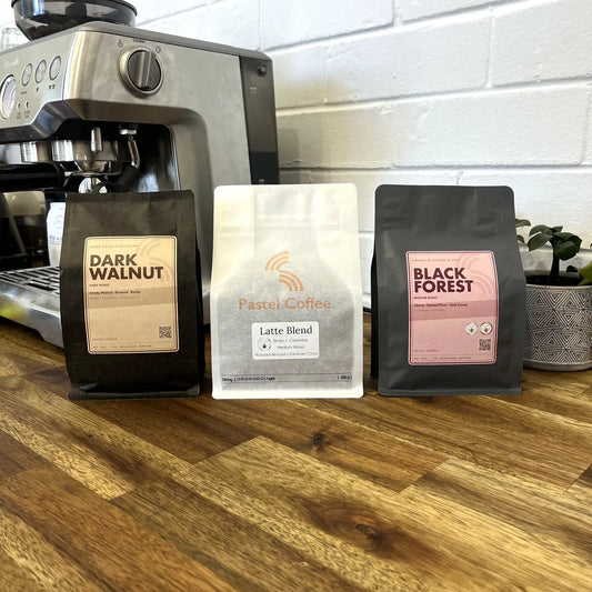 Pastel Coffee 750g blends box: Dark Walnut, Latte Blend and Black Forest