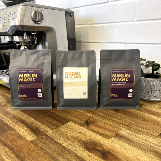 Pastel Coffee single origin box, 750g: two Merlin Magic and Gilded Nectar