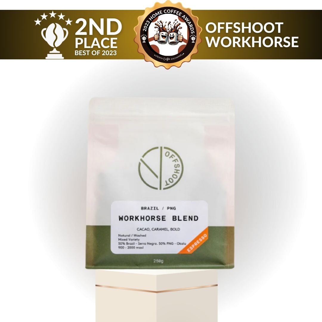 Offshoot Workhorse Blend   coffee wins 2nd Place in the Best of 2023 Home Coffee Awards at Perth Coffee Exchange