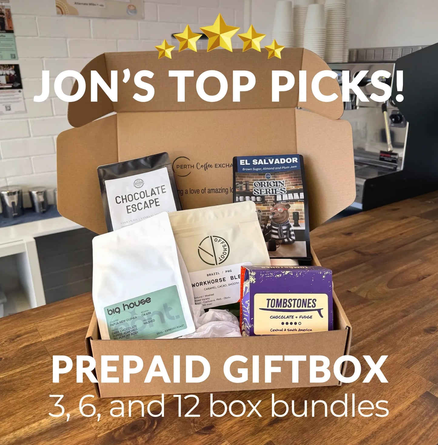 Jon’s Top Picks (prepaid gift box) – 3, 6, or 12 months of yum coffee!