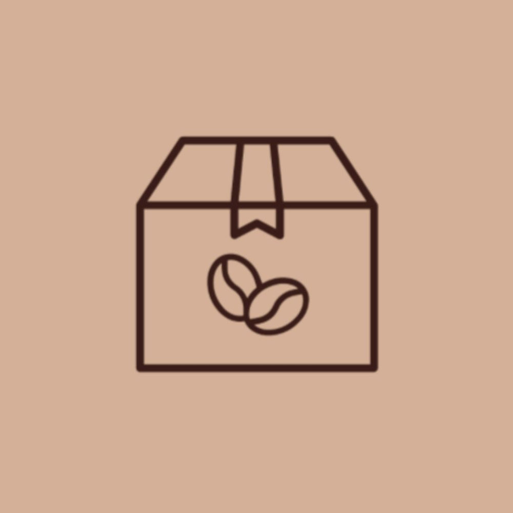 
                  
                    A simple line drawing of a box with a coffee bean symbol on it, depicted against a solid pastel background.
                  
                